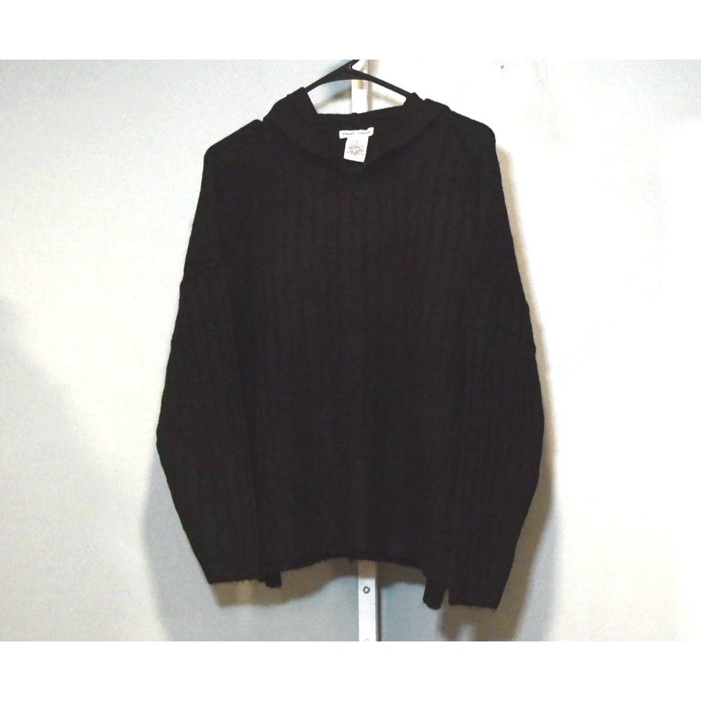 NWT Sweet Romeo Size M Women's Black Oversized Ribbed Knit Hoodie Raw Seams